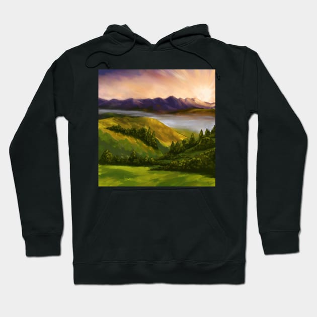 Sunset Mountains Landscape Oil Painting Hoodie by Kraina